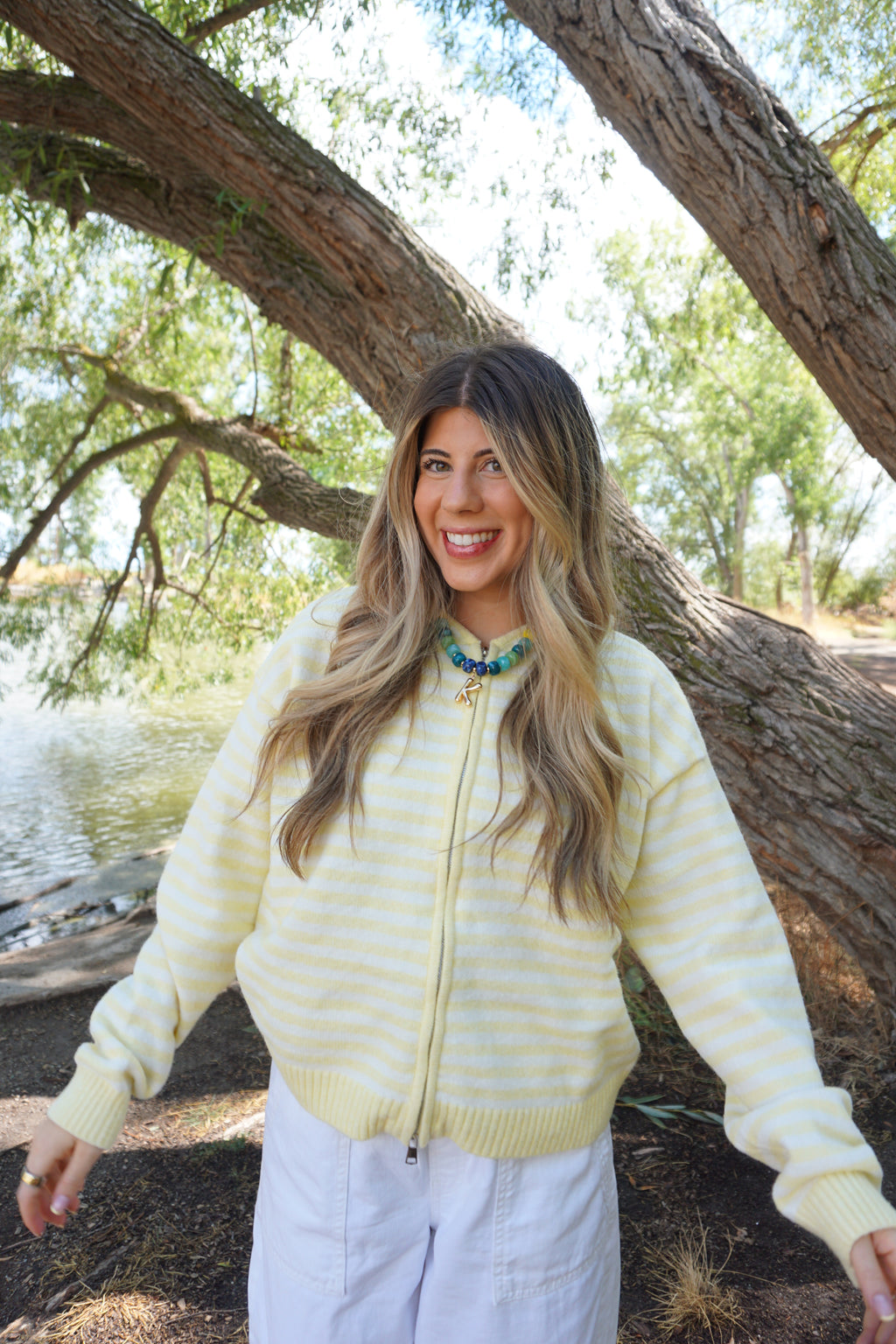 Lemon Cream Stripe Zip