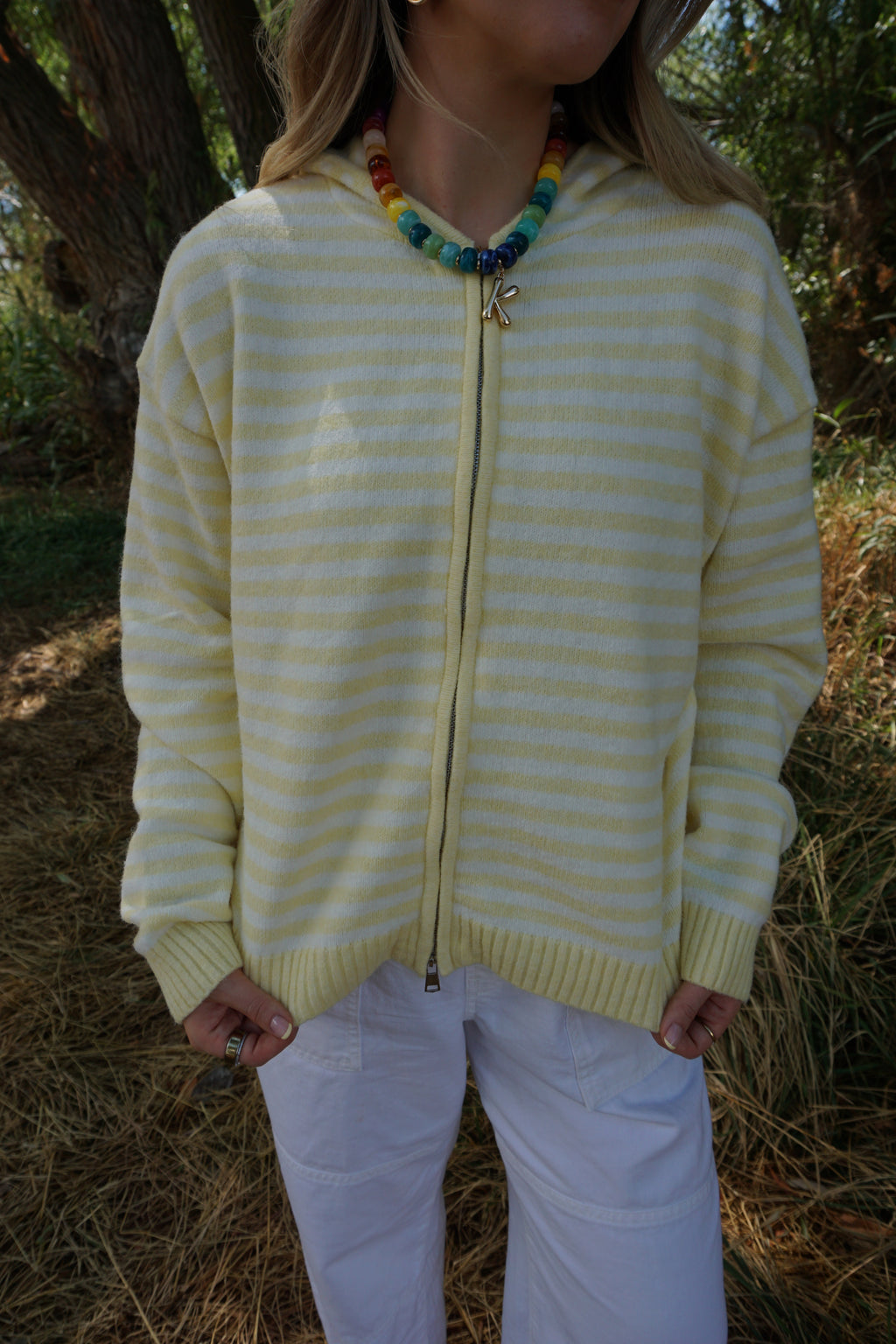 Lemon Cream Stripe Zip
