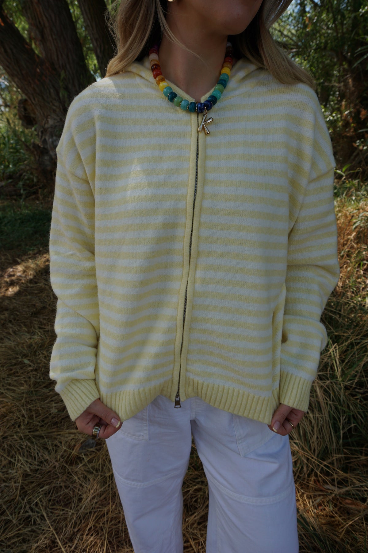 Lemon Cream Stripe Zip