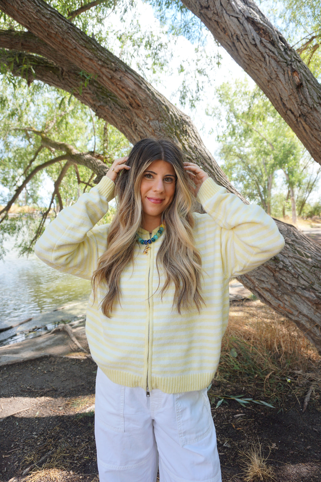 Lemon Cream Stripe Zip