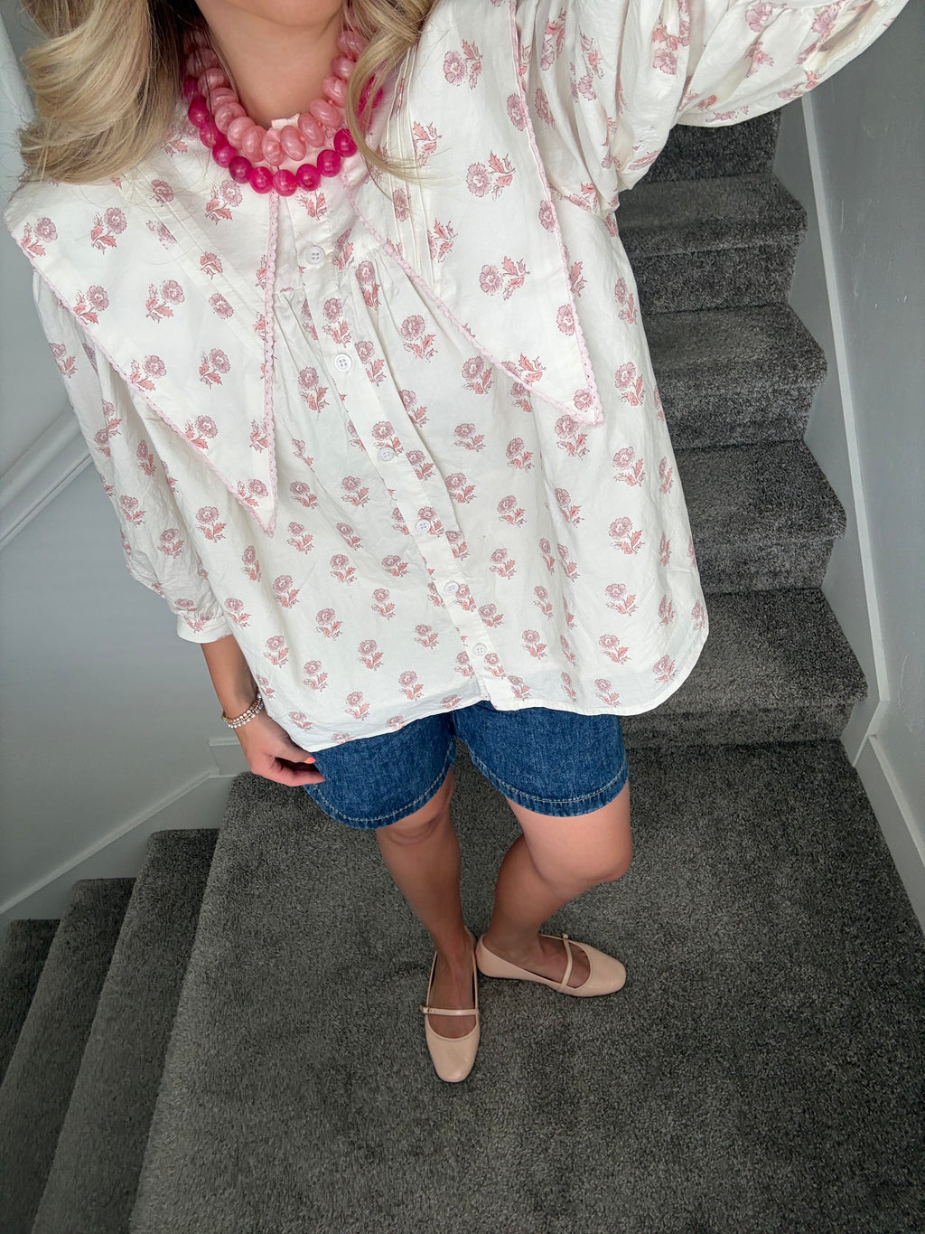 Pink Petals Collared Top