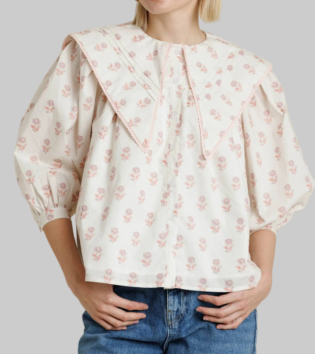 Pink Petals Collared Top