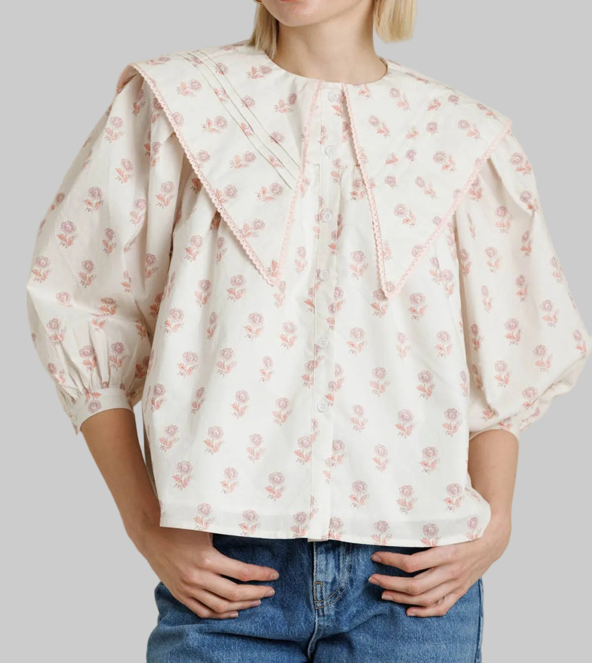 Pink Petals Collared Top