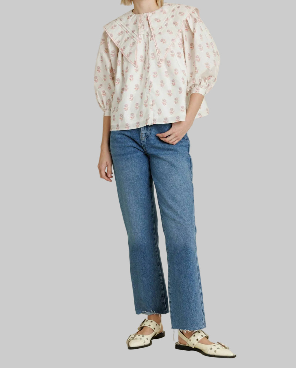 Pink Petals Collared Top